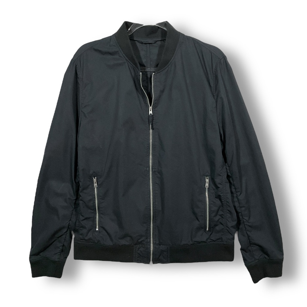 All Saints Mens Bomber Jacket Sz L Lightweight Cotton Moto Black Outdoor - Picture 2 of 13
